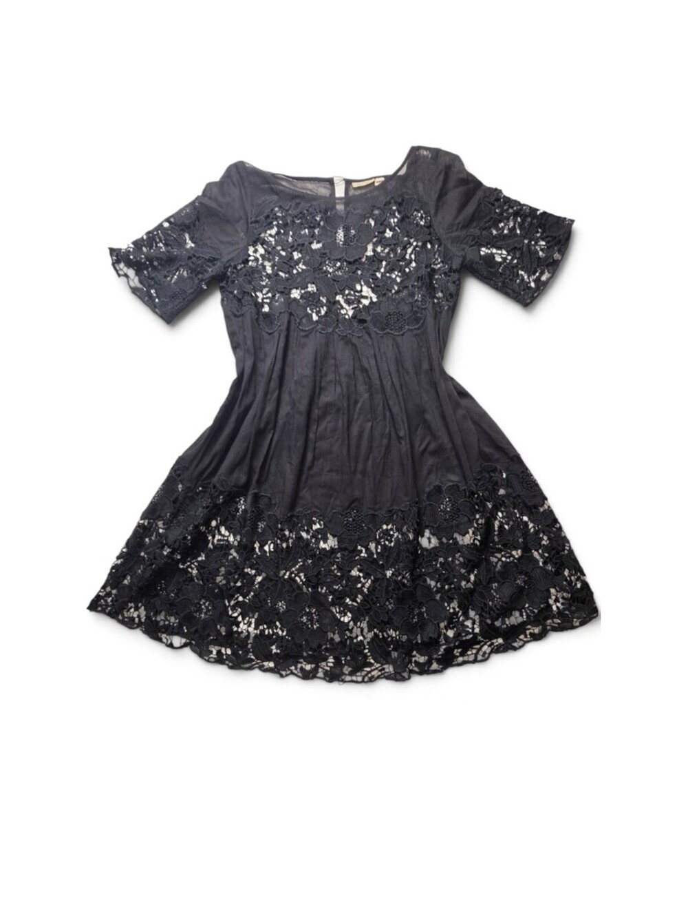 Holding Horses Black Lace Dress Floral Crochet Sheer Western Boho Mini Size 4